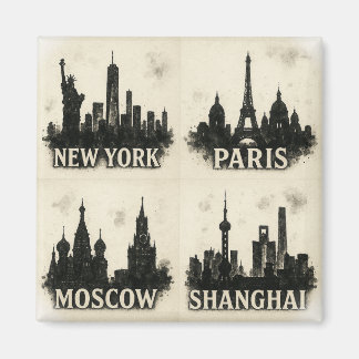 Imã Cidades Monocromáticas Global Skyline Ink Icônica