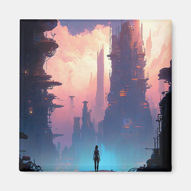 Imã Ciência Ficção Cidade Futurística (Frente)