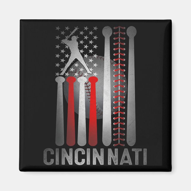 Imã Cincinnati Retro Baseball Sobrevoou A Bandeira Dos (Frente)