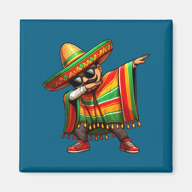 Imã Cinco de maio dabbing mexicano poncho sombrero cha (Frente)