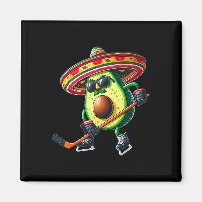 Imã Cinco De Mayo Avocado Mostrando Hockey Com Engraça (Frente)