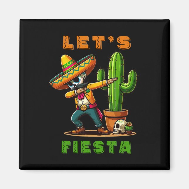 Imã Cinco De Mayo Cactus Mexicano Poncho Sombrero Hat  (Frente)