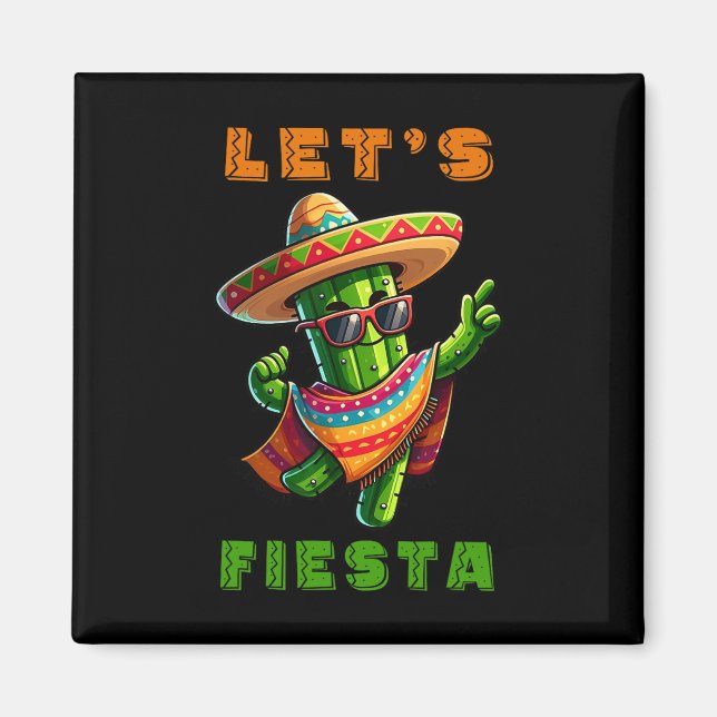 Imã Cinco De Mayo Cactus Mexicano Poncho Sombrero Hat  (Frente)