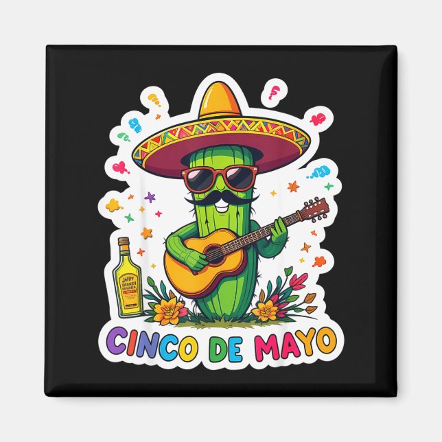 Imã Cinco de mayo funny mexican cactus sunglassesCinco (Frente)