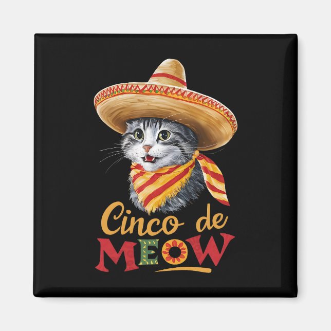 Imã Cinco De Meow Cinco De Mayo Gato Mexicano Engraçad (Frente)