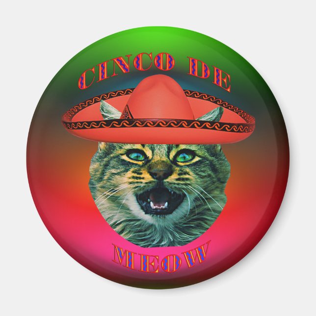 Imã Cinco de Meow Cinza Cinco de Mayo México Refrig (Frente)