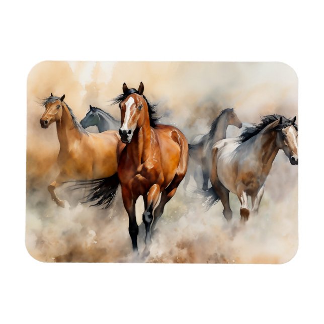 Ímã “Cinco Mustangs Selvagens” Aquarela Ocidental Empo (Horizontal)