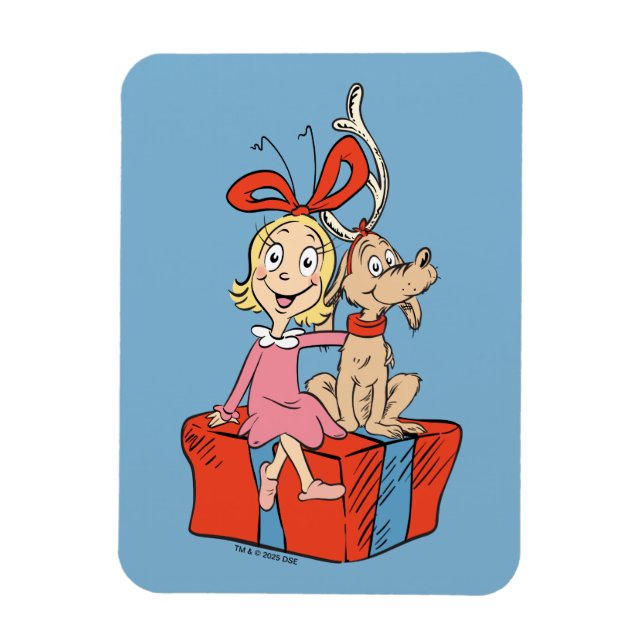 Ímã Cindy Lou Who e Max em um Presente (Vertical)