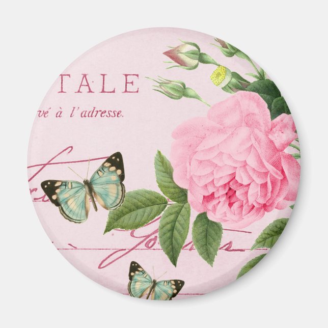 Imã Cintura floral francesa de íman com rosa rosa rosa (Frente)