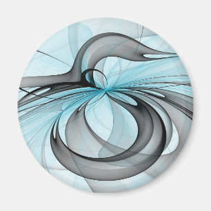 Imã Cinza Antracite Arte Fractal Azul Moderna