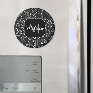 Imã Cinza branca preta damascus abstrato swirls Monogr