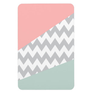 Ímã Cinza Chevron Mint e Coral