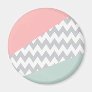 Imã Cinza Chevron Mint e Coral