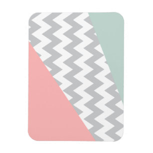 Ímã Cinza Chevron Mint e Coral