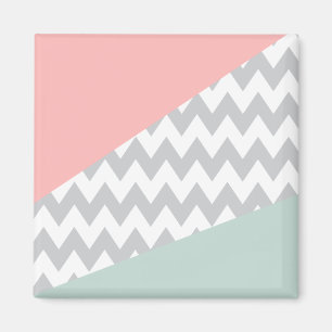 Imã Cinza Chevron Mint e Coral