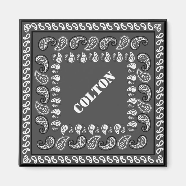Imã Cinza de carvão ocidental Paisley Bandana personal (Frente)