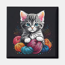 Imã Cinza e White Kitten com Yarn