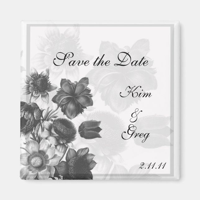 Imã Cinza Elegante Flower Weding Favor Magnets (Frente)