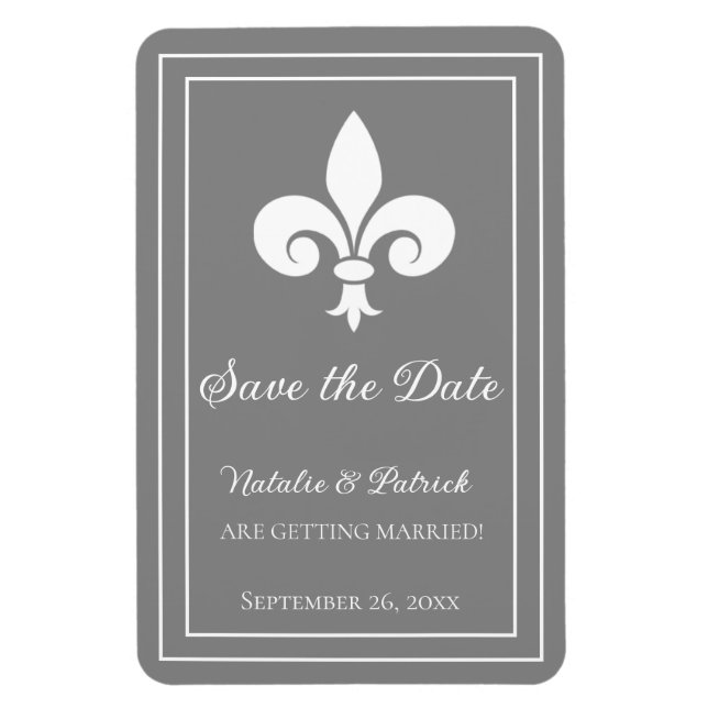 Ímã Cinza Fleur de Lis Imã salve a data (Vertical)