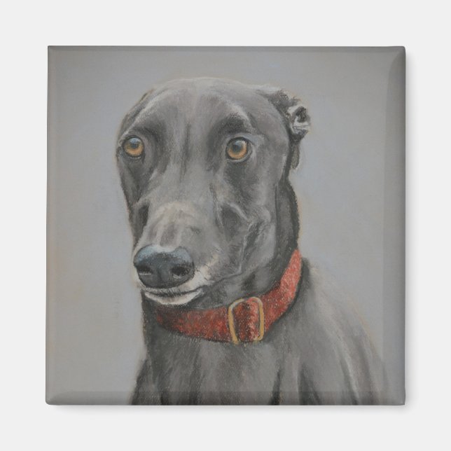 Imã Cinza Greyhound Dog Art Magnet (Frente)