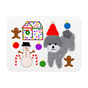 Ímã Cinza Poodle Natal #2 Magnet