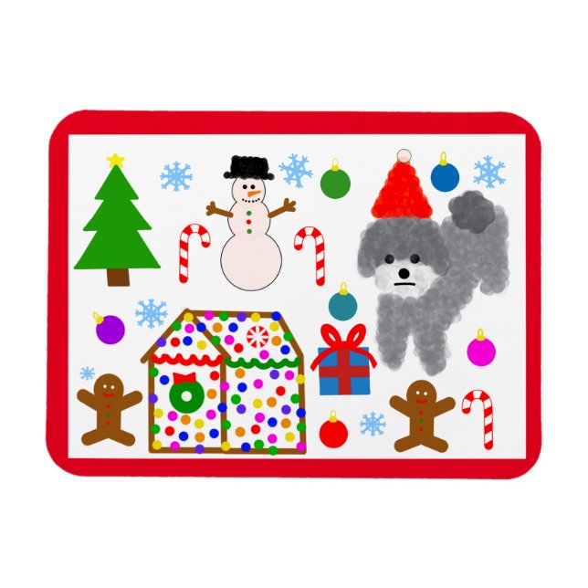 Ímã Cinza Poodle Natal #3 Magnet (Horizontal)
