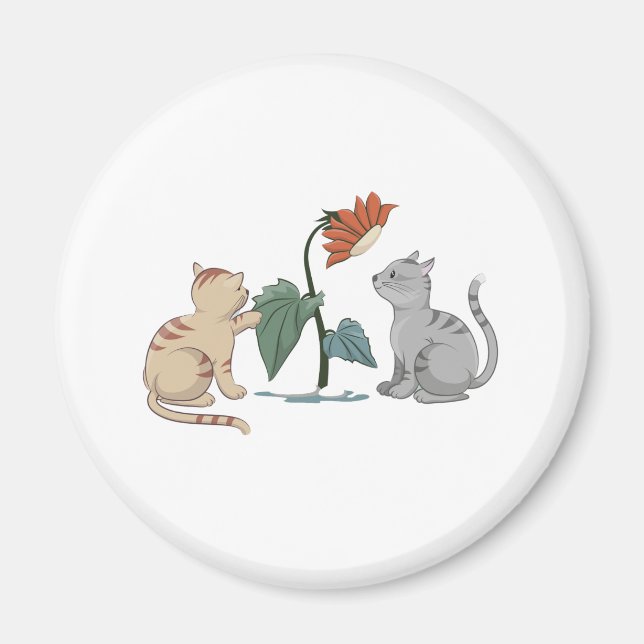 IMÃ CINZAS E KITTENS DE BEIGE CUTE BRINCAM COM O FILHO (Frente)