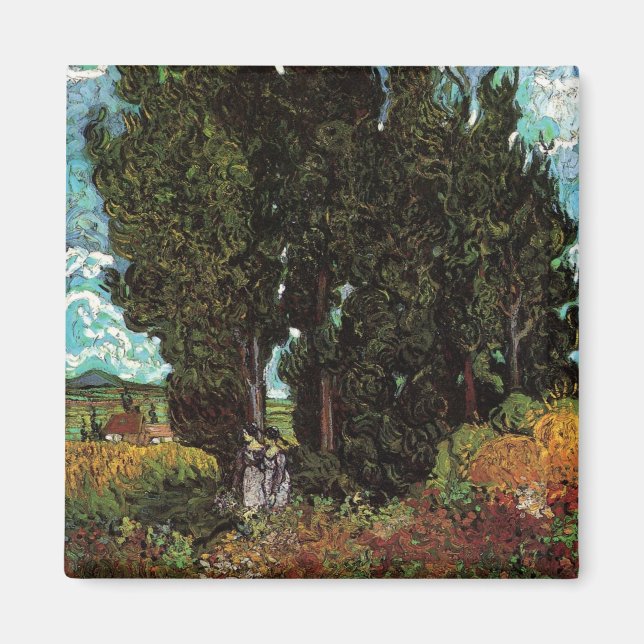 Imã Ciprestes com figuras femininas de Vincent van Gog (Frente)