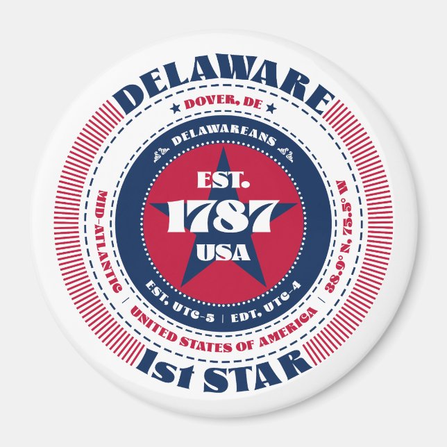 Imã Círculo Azul Branco Vermelho Delaware (Frente)