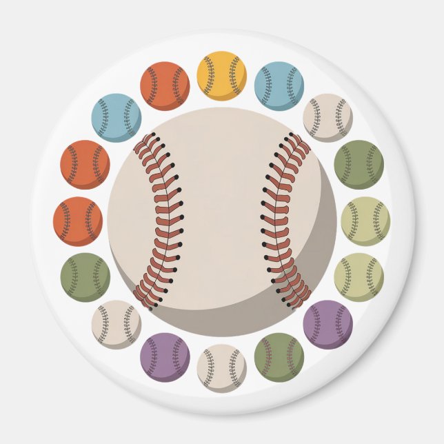 Imã Círculo Colorido de Baseball (Frente)