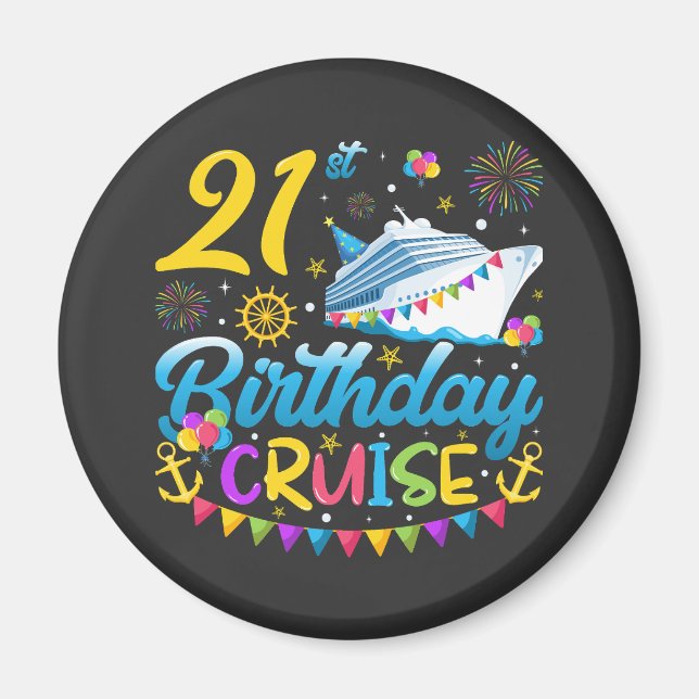 Imã Círculo de Festa de aniversário de 21 anos Cruise  (Frente)