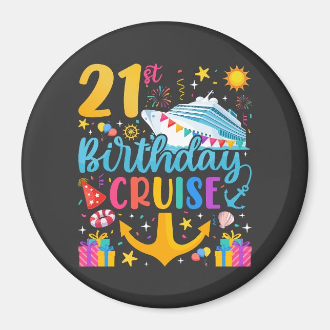Imã Círculo de Festa de aniversário de 21 anos Cruise  (Frente)