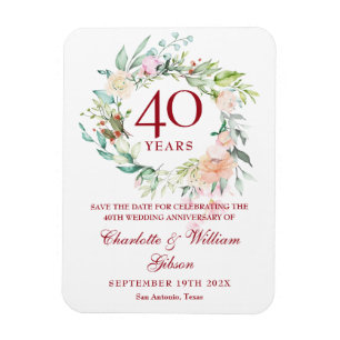Ímã Círculo de Rosas de 40º Aniversário Save the Date