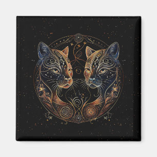 Imã Círculo Felino Artístico Gatos Gêmeos