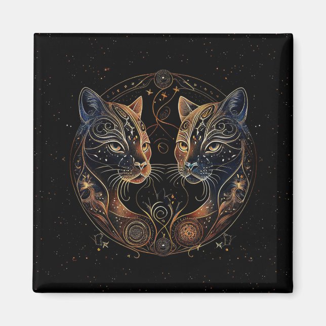 Imã Círculo Felino Artístico Gatos Gêmeos (Frente)