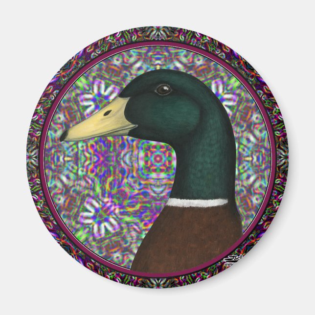 Imã Círculo Mosaico de Mallard Drake (Frente)