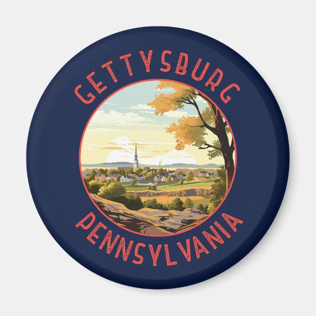 Imã Círculo Retro em Distância de Gettysburg Pensilvân (Frente)