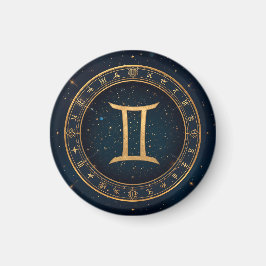 Imã Círculo Zodiacal Gêmeos Dourados Com Noite Estrela