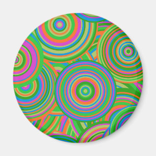 Imã Círculos abstratos em mod retro, verde e laranja-v