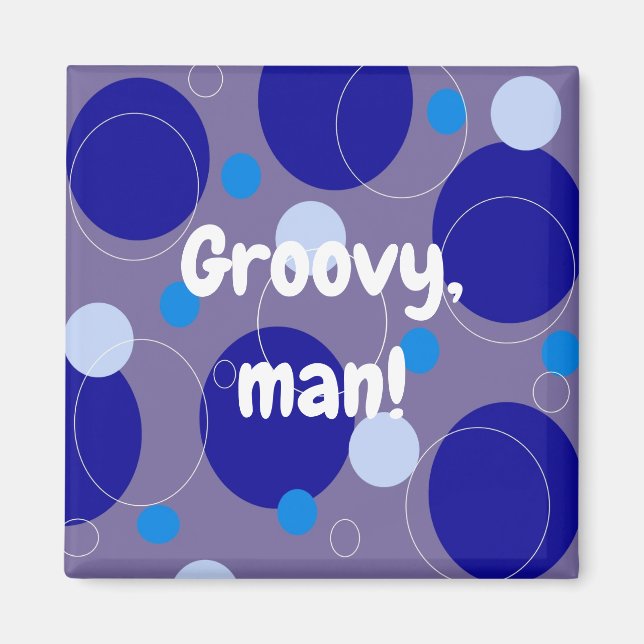 Imã Círculos e Ovais Azuis Retro Azul Real Aquático (Frente)