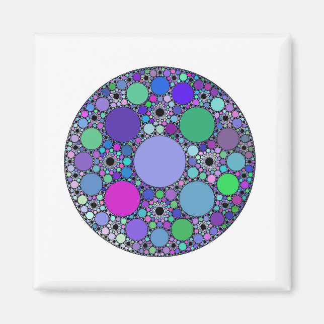 Imã Círculos Fractais em Verde Azul Rosa Púrpura (Frente)