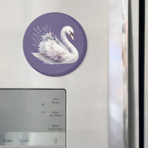Imã Cisne em Aquarela com Florais Lavanda