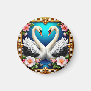 Imã Cisnes de Casamento Enquadrados com Ouro e Flores