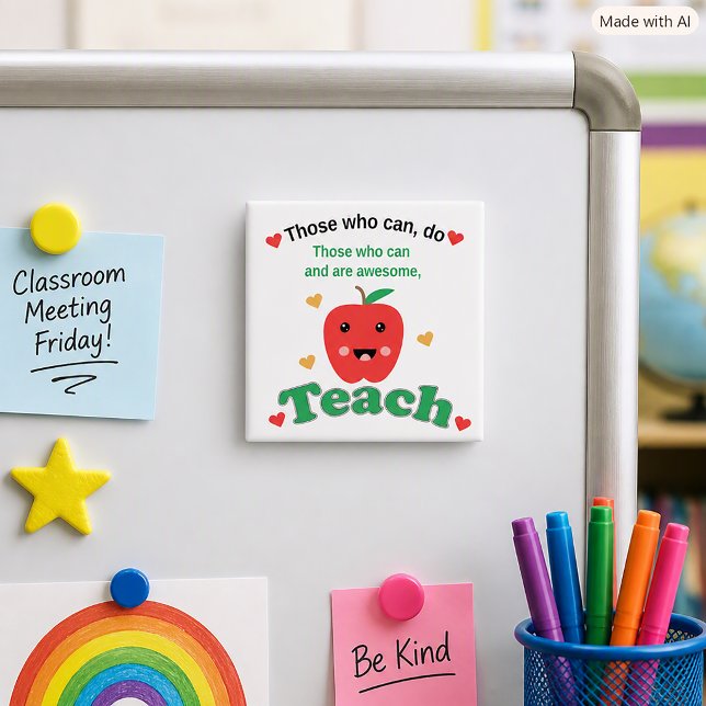 Imã Citação de Appreciation Docente Maçã Vermelha Fofa (A magnet with a cute apple & says, "Those who can, do.  Those who can and are awesome, teach.")
