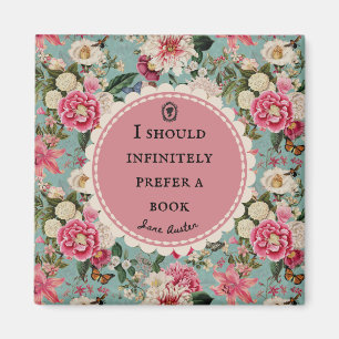 Imã Citação de Jane Austen com Flores Vintage