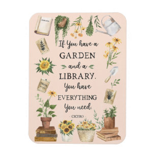 Ímã Citação de jardinagem e biblioteca Girassol e erva
