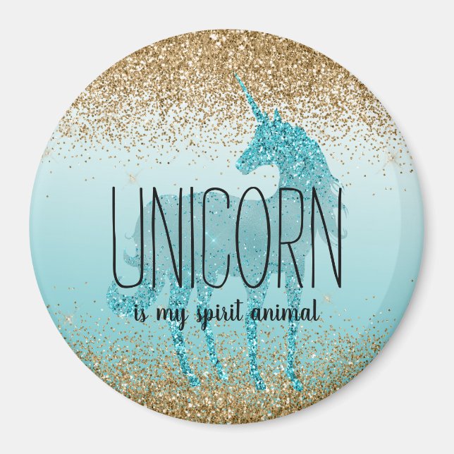 Imã Citação Dourada Glitzy Aqua Turquoise Glitter Unic (Frente)