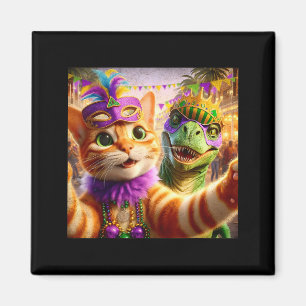 Imã Citação engraçada de gato dinossauro no Mardi Gras