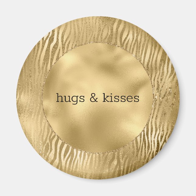 Imã citação personalizada do Glitz Zebra Dourada (Frente)