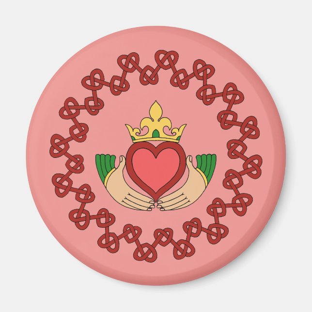 Imã Claddagh e Red Knotwork a rosa (Frente)